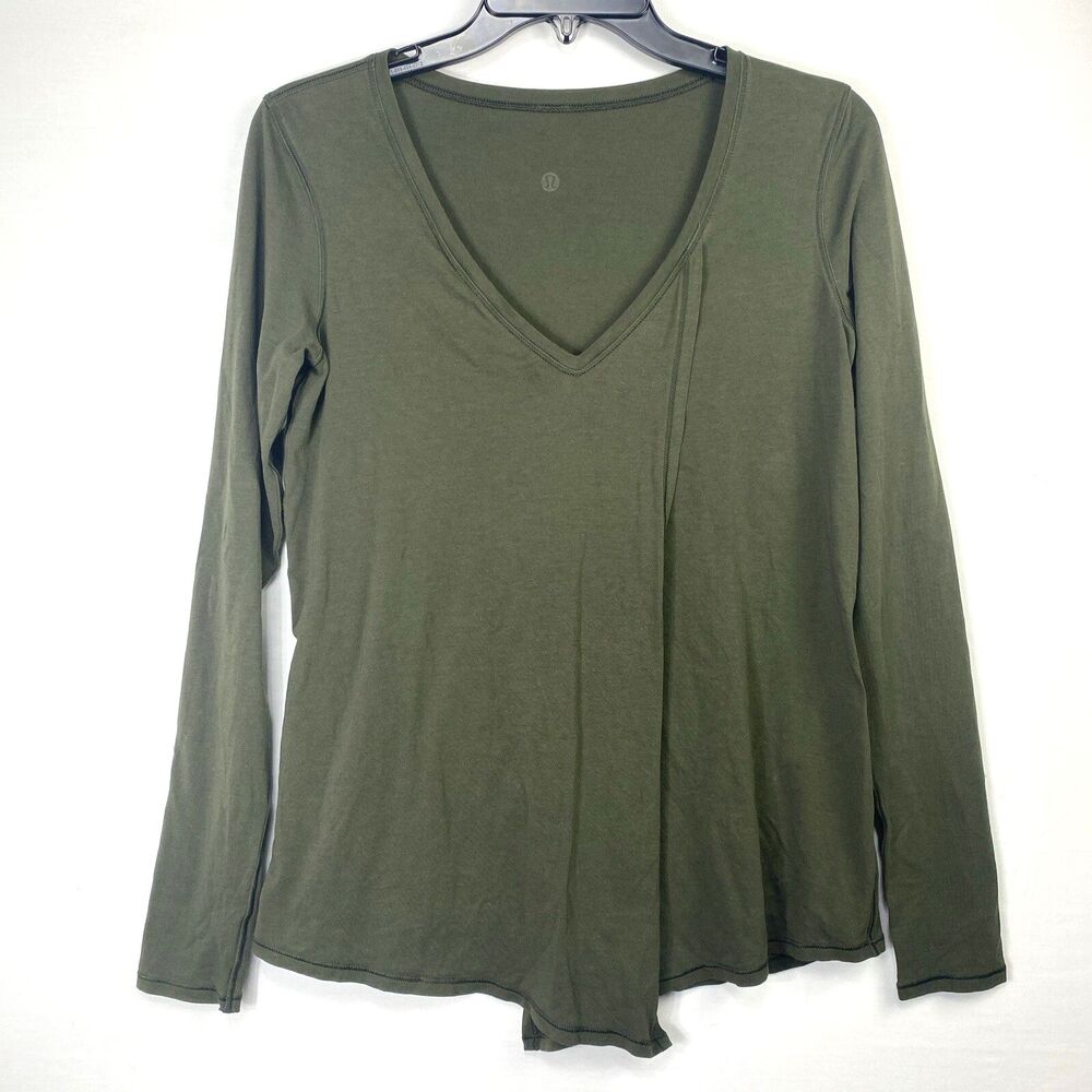 Lululemon Knot A Problem Long Sleeve V-Neck Tie-Front Olive Fits Size Large